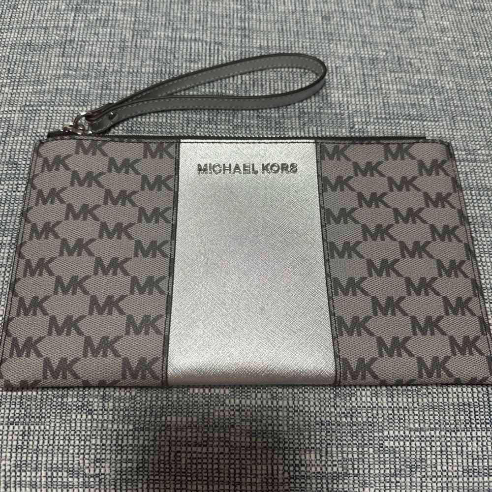 Michael Kors Silver and Black Wristlet